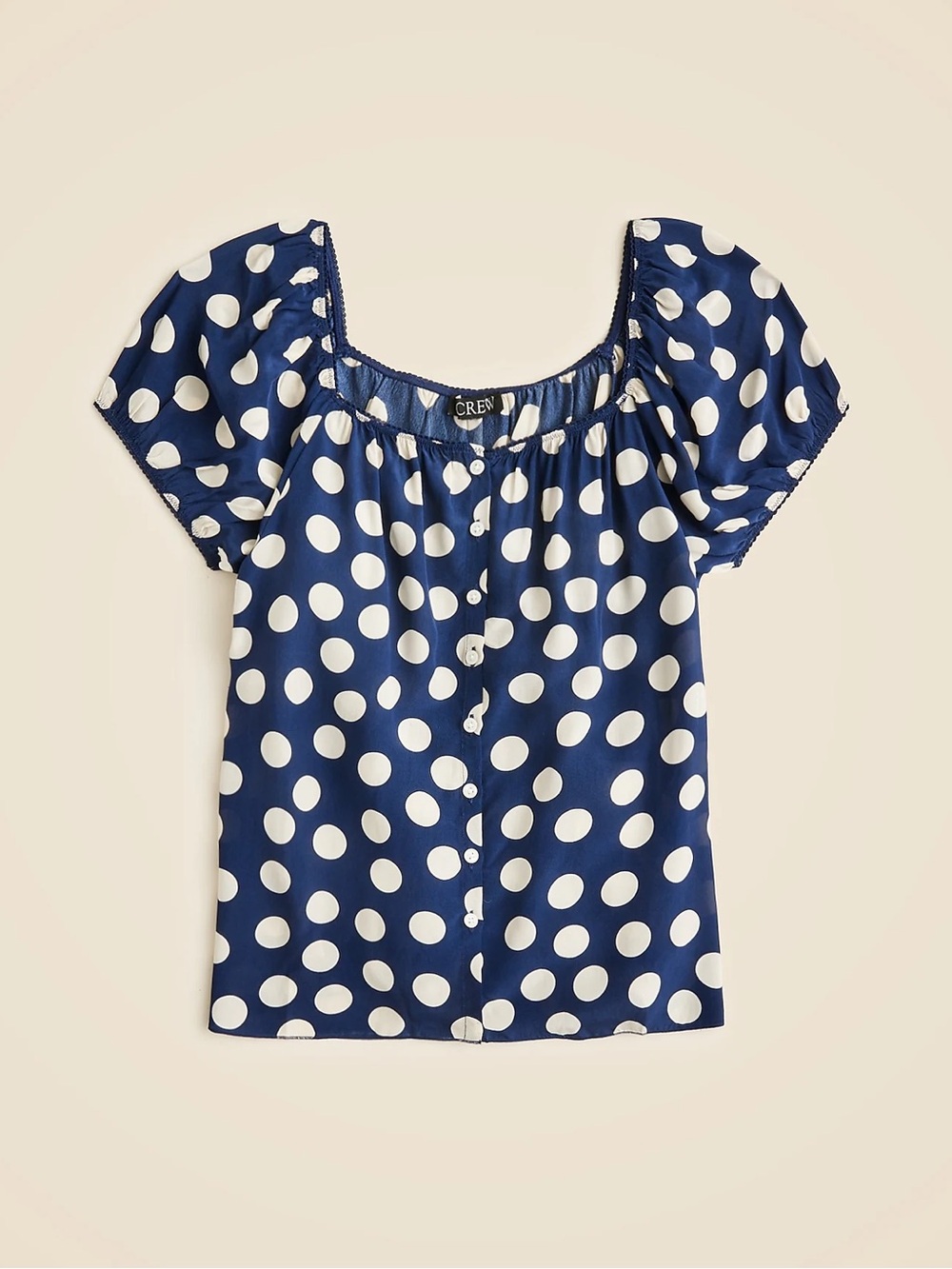 J. Crew Navy Blue and White Polka Dot Button-Front Blouse